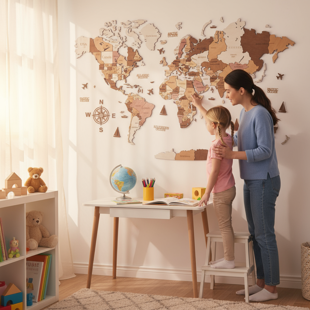 Wooden World Maps for Kids' room