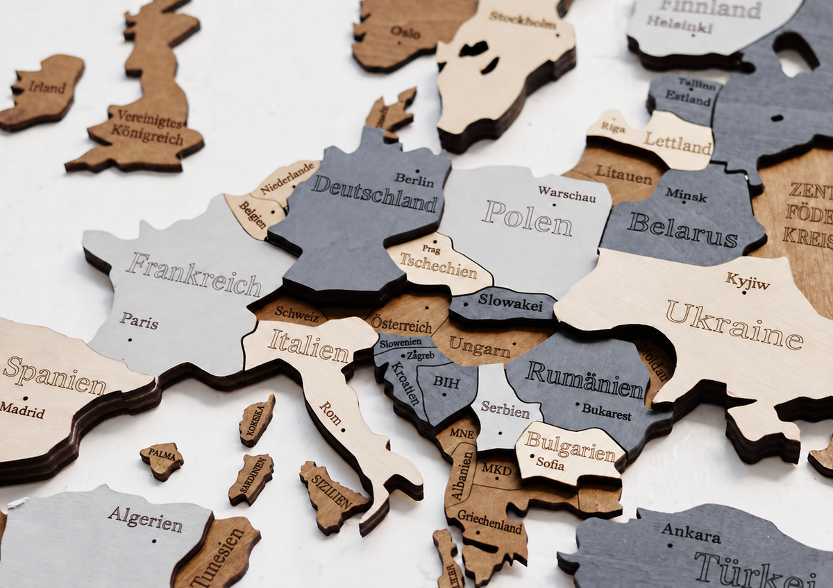 3D Wooden World Map — Dark Brown