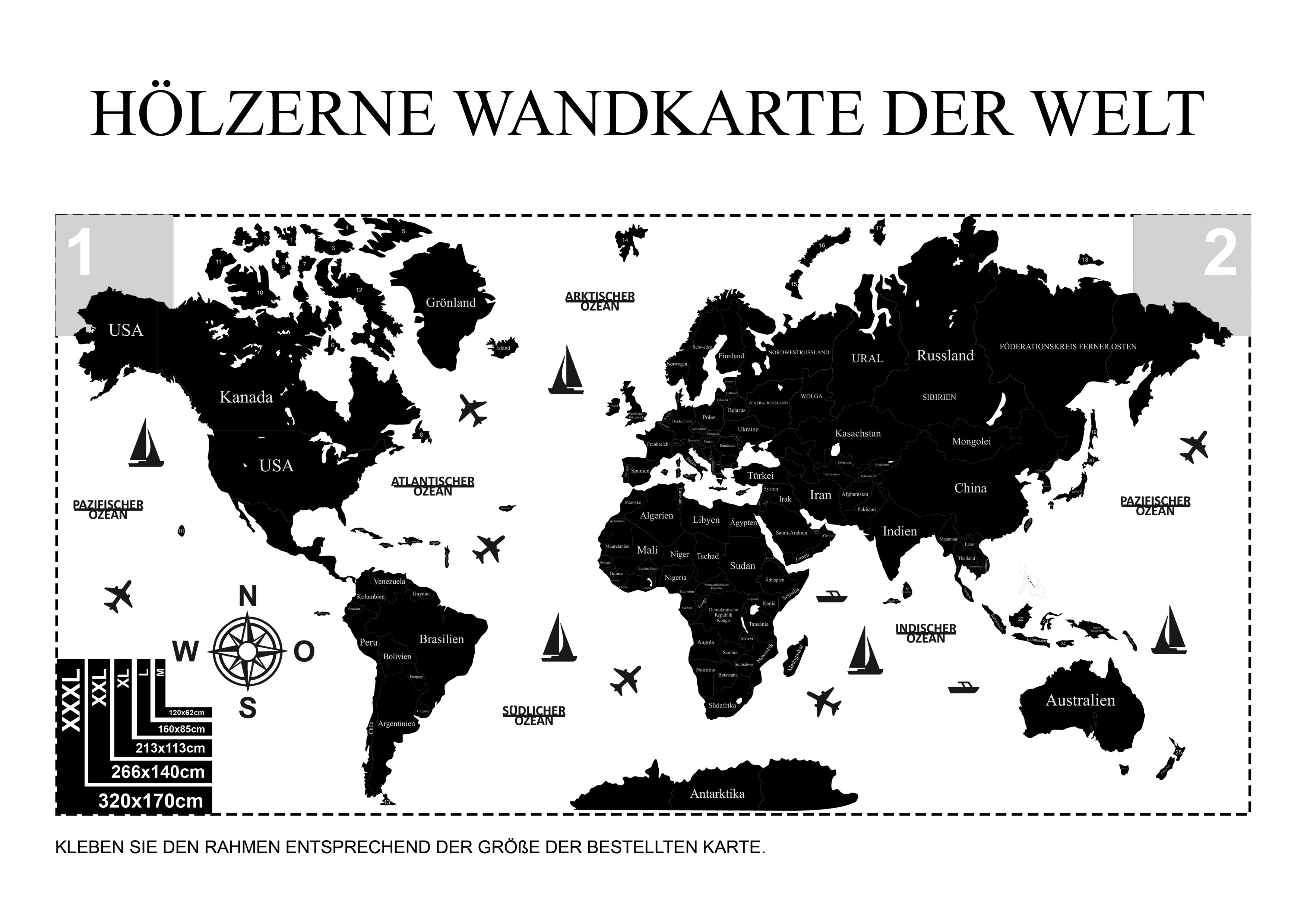 A3 instructions for mounting the wow wood world map on the wall

