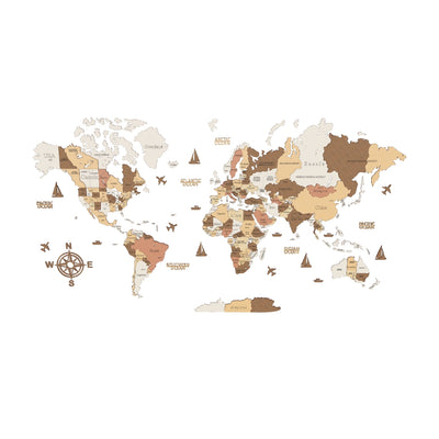 Drewniana mapa świata – jasne odcienie drewna | Duża dekoracja ścienna dla miłośników podróży