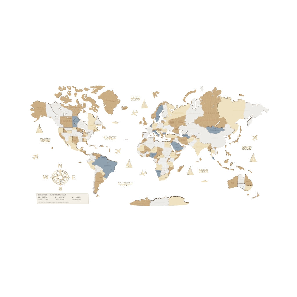 Mappa del mondo 3D in Legno — Multicolore